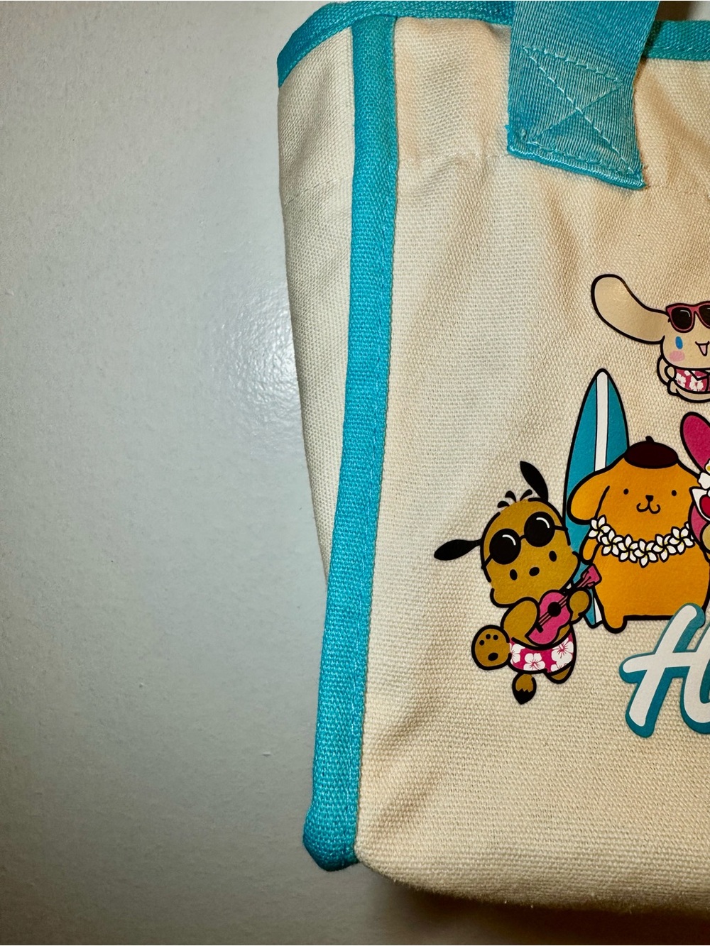 Limited Edition Sanrio Hawaii Canvas Tote Bag- Cream with Blue Trim - Picture 4 of 13